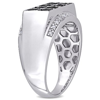 Stella Grace Men's Sterling Silver 1 Carat T.W Black & White Diamond Double Row Ring