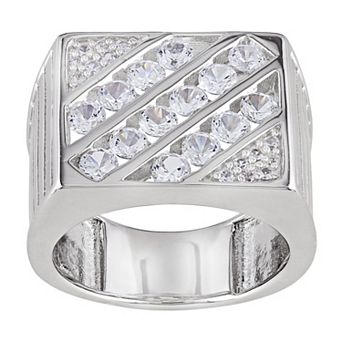 Stella Grace Men's Sterling Silver Lab-Created White Sapphire Square Ring