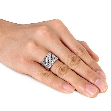 Stella Grace Men's Sterling Silver Lab-Created White Sapphire Square Ring