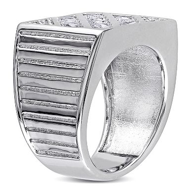 Stella Grace Men's Sterling Silver Lab-Created White Sapphire Square Ring