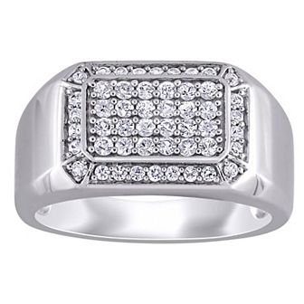 Stella Grace Men's Sterling Silver White Sapphire Square Ring