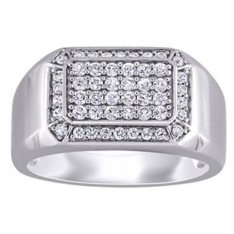 Stella Grace Men's Sterling Silver White Sapphire Square Ring