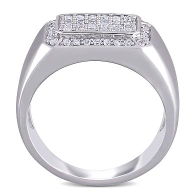 Stella Grace Men's Sterling Silver White Sapphire Square Ring