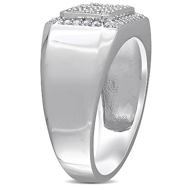 Stella Grace Men's Sterling Silver White Sapphire Square Ring