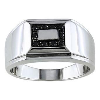 Stella Grace Men's Sterling Silver 1/10 Carat T.W Black Diamond Square Ring