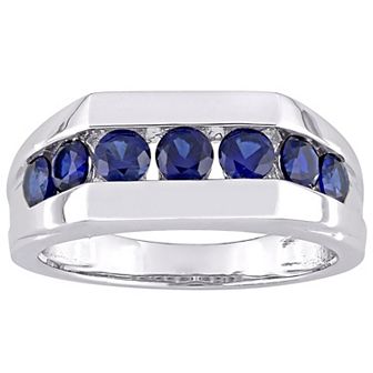 Stella Grace Men's Sterling Silver Lab-Created Blue Sapphire Channel Set Ring