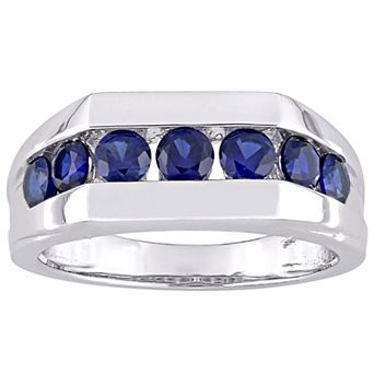 Stella Grace Men's Sterling Silver Lab-Created Blue Sapphire Channel Set Ring