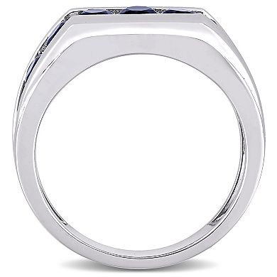 Stella Grace Men's Sterling Silver Lab-Created Blue Sapphire Channel Set Ring