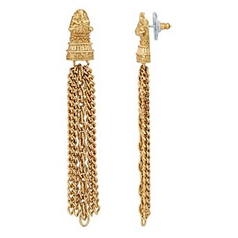 1928 Gold Tone Chain Tassel Drop Earrings