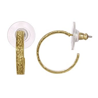 1928 Gold Tone Engraved Small C-Hoop Earrings