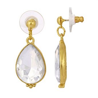 1928 Gold Tone Clear Teardrop Earrings