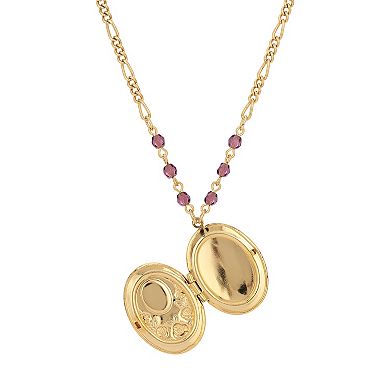 1928 Gold Tone Pink Flower Beaded Locket Necklace