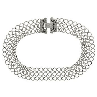 1928 Silver Tone Interlaced Chain Collar Necklace