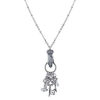 1928 Silver Tone Keys Charm Necklace