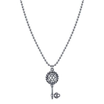 1928 Silver Tone Filigree Key Pendant Necklace