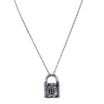 1928 Silver Tone Filigree Padlock Necklace