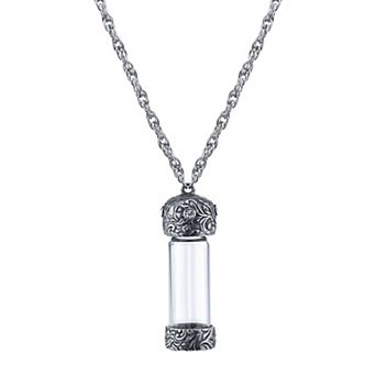 1928 Antiqued Pewter Crystal & Glass Vial Necklace
