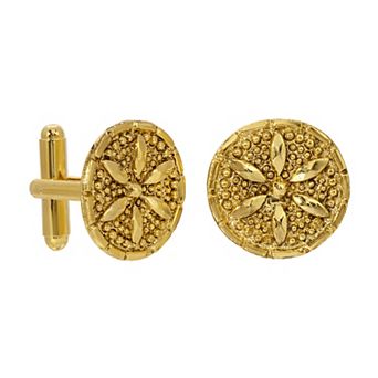 1928 Gold Tone Round Sand Dollar Cufflinks