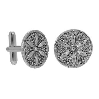 1928 Silver Tone Round Sand Dollar Cufflinks