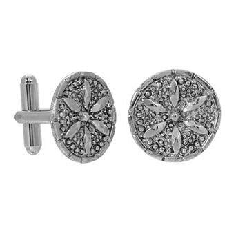 1928 Silver Tone Round Sand Dollar Cufflinks