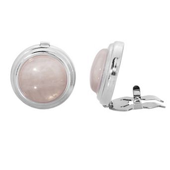 1928 Silver Tone Pink Quartz Semi-Precious Button Covers