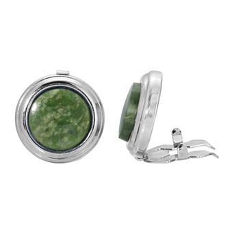 1928 Silver Tone Green Aventurine Round Button Covers