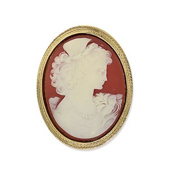 1928 Gold Tone Carnelian Color Cameo Oval Pin
