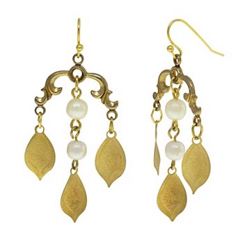 1928 Gold Tone Simulated Pearl Drop Earrings
