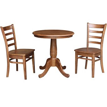 International Concepts Round Pedestal Dining Table & Emily Dining Chair 3 pc Set