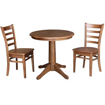 International Concepts Round Pedestal Dining Table & Emily Chair 3 pc Set
