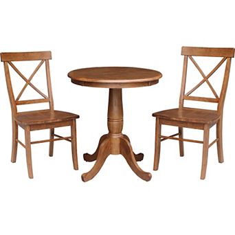International Concepts Round Pedestal Dining Table & X-Back Dining Chair 3 pc Set