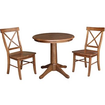 International Concepts Pedestal Round Dining Table & Dining Chair 3 pc Set