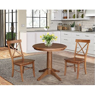 International Concepts Pedestal Round Dining Table & Dining Chair 3-piece Set