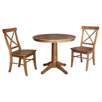 International Concepts Round Dining Table & Dining Chair 3 pc Set