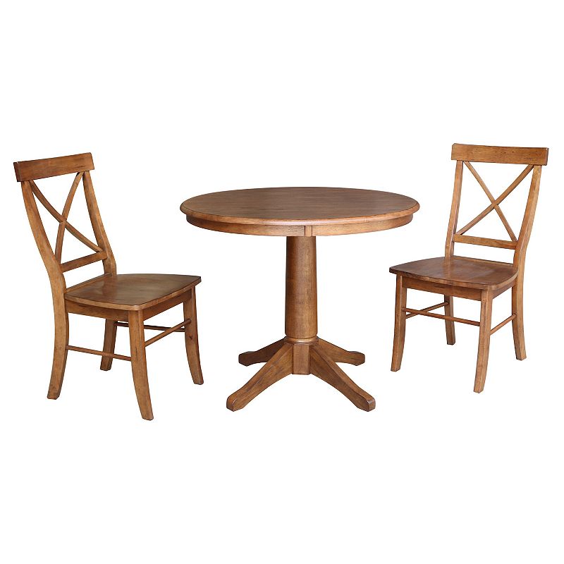 International Concepts Round Dining Table & Dining Chair 3-piece Set, Brown