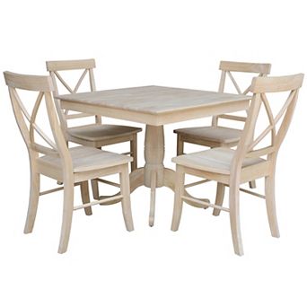 International Concepts Pedestal Dining Table & Chair 5 pc Set