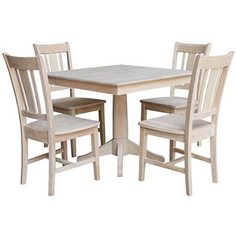 International Concepts Pedestal Square Dining Table & Chair 5 pc Set