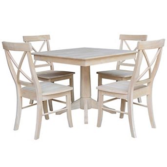 International Concepts Square Dining Table & X-Back Chair 5 pc Set