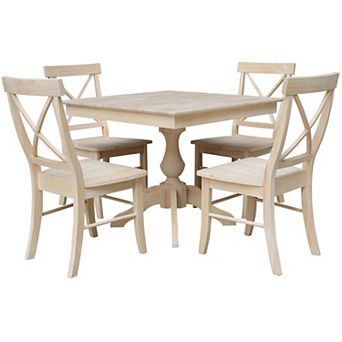 International Concepts Square Unfinished Dining Table & Chair 5 pc Set