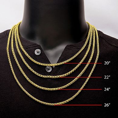 18k Gold Over Stainless Steel 4 mm Wheat Chain Necklace