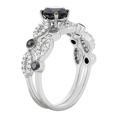 Sterling Silver 1 1/2 Carat T.W. Black & White Diamond Engagement Ring Set