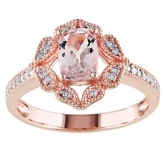 Stella Grace 10k Rose Gold Morganite & 1/10 Carat T.W. Diamond Floral Halo Ring