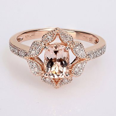Stella Grace 10k Rose Gold Morganite & 1/10 Carat T.W. Diamond Floral Halo Ring