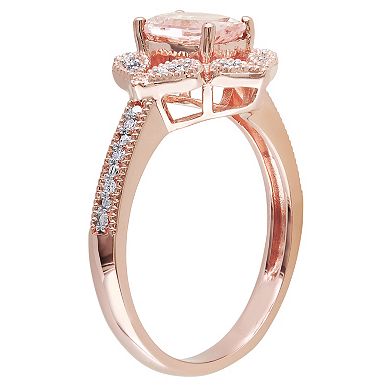 Stella Grace 10k Rose Gold Morganite & 1/10 Carat T.W. Diamond Floral Halo Ring