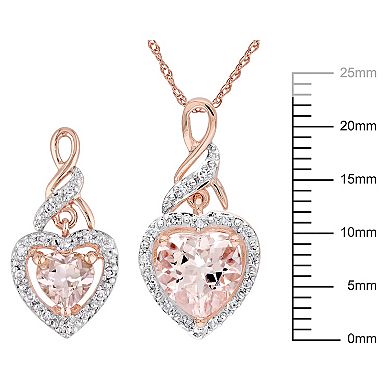 Stella Grace 10k Rose Gold Morganite & 1/5 Carat T.W Diamond Heart Pendant Necklace & Earring Set