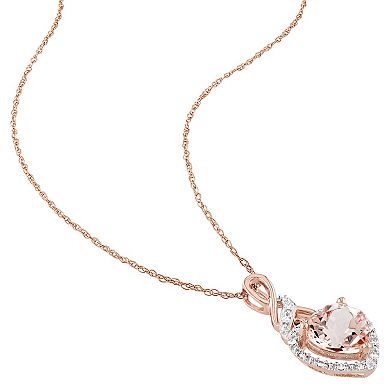 Stella Grace 10k Rose Gold Morganite & 1/5 Carat T.W Diamond Heart Pendant Necklace & Earring Set