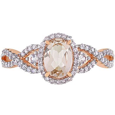 Stella Grace 10k Rose Gold Morganite, White Sapphire & 1/3 Carat T.W. Diamond Halo Ring