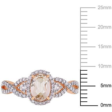 Stella Grace 10k Rose Gold Morganite, White Sapphire & 1/3 Carat T.W. Diamond Halo Ring