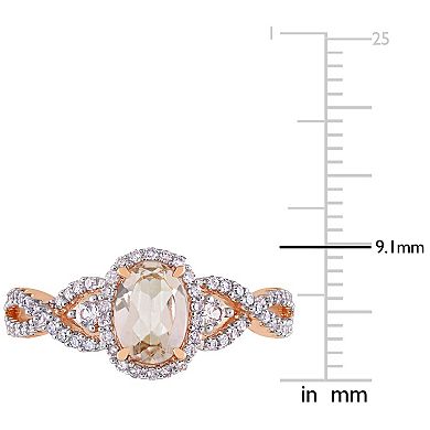 Stella Grace 10k Rose Gold Morganite, White Sapphire & 1/3 Carat T.W. Diamond Halo Ring