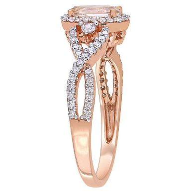 Stella Grace 10k Rose Gold Morganite, White Sapphire & 1/3 Carat T.W. Diamond Halo Ring
